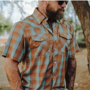 DIXXON Men's Casual Brown and Blue Checkered Shirt